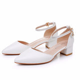 4 Cm Thick Heel Tip Small White Shoes Low Thick Heel In Hollow Sandals Spring Square Heel Women's Shoes White Bridal Shoes HZ0115