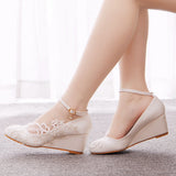 5 Cm Low Slope Hedley Slime High Heels Women's Shoes Slopes And Casual Shallow Buckle Round-Headed Single Shoes Bridal Shoes HZ0115