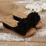 2025 New Summer Women's Slope And Thick-Bottom Slippers Large-Size Wear With Flowers Decoration HZ0115
