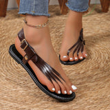 2025 New Summer Women's Flat-Soled Sandals Large-Size Jacket Buckle With Flat Sandals HZ0115