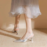 Naipai Silver Pointed High-Heeled Women 2025 Summer New Set Small Fresh Thin Heel Head With Sandals HZ0115