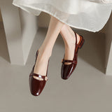 French Retro Soft Leather Coarse Heel Mountain Tea Head Sandals Women's Summer New Low Heel Back Empty Mary Jane Single Shoes HZ0115