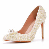 11 Cm Fine Tip Single Shoe Pointy Shoes Large Size Women's Shoes Pearl Wedding Shoes Wedding Shoes Dinner Women's Shoes HZ0115