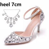 Large-Size Tuxedo Diamond Wedding Shoes 9 Fine Heel Pointed Sandals Luxury Water Drill Wedding Shoes P09BRBRW HZ0115