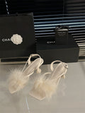 Square-Head Coarse Heeled Fairy Summer Wear 2025 New Fine Heel Buckle With Toe Feather Sandals HZ0115