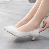 Large-Size 5 Cm Lace Heel High Heel Heel Heel Mid-Heeled Wedding Shoes Pointed Bridesmaid Shoes Annual Photo Shoes HZ0115