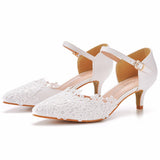 5 Cm Thin Heel Pointed Sandals In Low Heel Mary Jane Sandals White Lace Wedding Shoes Wedding Shoes HZ0115