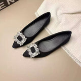 2025 New Women's Water Drill Shoes Design Pointy Flat Bottom French Style Fashion Niche Single Shoes HZ0115