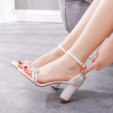 7 Cm Thick Heel With Sandals Coarse Square Sandals White Water Drill Bride Wedding Sandals Women Large Size HZ0115