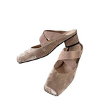 French Bag Head Half Slippers Women 2025 New Summer Square Ballet Cross-Band Heel Outer Sandals HZ0115