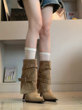 French High-Sense Tip Fine High-Heeled Trouser-Pipe Rivet Design Belt Buckle Women Fashion Boots HZ0115