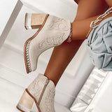 Large Size 2025 Embroidery Fashion Boots Lady Rivet Side Acrylic Crystal High And Short Boots HZ0115