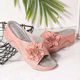 2025 Summer New Slope With Flower Fish Mouth Large-Size Slippers Car Sewing Hollow Women's Leisure Cold Slippers HZ0115