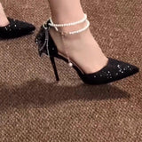 Butterfly Water Drill Wedding Shoes Banquet Shoes 2025 New French High-Heeled Female Famous Pearl Hollow Single Shoe Thin Heel HZ0115