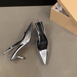 Silver High Heels Tips Temperament Sandals Fairy Shoes 2025 New Spring And Summer French Back Empty Single Shoes HZ0115