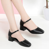 Vintage Square Head Spring And Autumn Shoes Mary Jane Hollow Single Shoes Thick Heel Buckle Low Heel Sexy Bag And Head Sandals Woman HZ0115