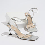 Women's New Word With Sandals Female Sense Transparent Water Drill Fashion Square Ankle With Fine Heels HZ0115