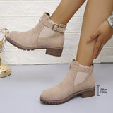 Large-Size Women's Boots 2025 Autumn And Winter New Martin Boots Low-Heeled Square Belt Buckle Short Cylinder Tight Velvet Surface HZ0115