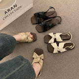 Vintage Casual Gentle Evening Wind Toe Sandals Women Summer 2025 New Soft Leather Cross With Flat Beach Shoes HZ0115