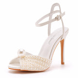 Fish Mouth High Heel Sandals 10 Cm White Pearl High Heel Women Sandals Banquet Wedding Dress Wedding Dress Bridal Shoes HZ0115