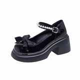 Mary Jane Small Leather Shoes Women Thick Soles Raised Sweet Bows Shallow Single Shoes Buckle English Style Women's Shoes HZ0115
