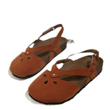 Large-Size Retro Simple Hollowed-In-Head Sandals Women's One-Character Buckle With Flat Velvet Back Empty Single Shoes Wish HZ0115