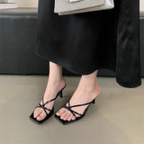 Push! Huge Gentle! Purple High-Heeled Women Wear The Square Head Cross Fine Striped Toe And Fairy Cool Slippers HZ0115