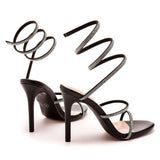 Women's Shoes Snake-Shaped Foot Wrist Around The Water Drill A Word With Thin Display High Sexy Fine Heel Roman Sandals HZ0115