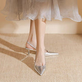 Naipai Silver Pointed High-Heeled Women 2025 Summer New Set Small Fresh Thin Heel Head With Sandals HZ0115