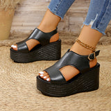 Thick-Soled Sandals Women's Large Code 2025 Summer New Sloped Sandals High Heel Waterproof Table Buckle Women's Shoes HZ0115