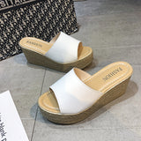 Pine Cake Slippers Women Cool Drag Slope With High Heel 7CM Word Drag Leather Large Size Women's Shoes 35-42 Perennial HZ0115