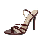 Women's Patent Leather With A Word With A Round Head With Round Head High Heel Sandals Party Wine Red High Heels HZ0115