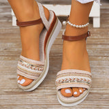 Grass-Drilled Flash Slope And Thick-Soled Sandals 2025 Summer New Simple And Comfortable Fashion Buckle High Heels HZ0115