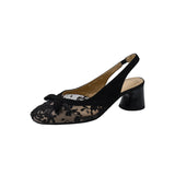 French Retro Bow Embroidered Sandals Women's Summer Fragrant Wind Coarse Black Mesh In The Back Empty Single Shoes HZ0115