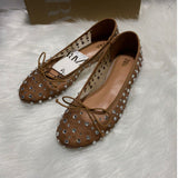 ZA Home 2025 New Fashion Women's Shoes Beige Bow Decorated Full Of Stars Ballet Wind Flat Shoes Comfortable HZ0115