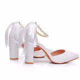 9 Cm Coarse Heel Sandals Mary Jane White Wedding Large-Size Sandals 42 Yards High Heels Spring And Summer Sandals Women HZ0115