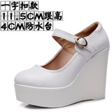White High-Slope Single-Shoe Round Cheongsam Shoes Shallow Walking Shoes Waterproof Table Thick-Soled Size 43 Magic Sticker Women's Shoes HZ0115