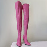 Xiyin Winter New Sexy Pointed Side Zipper Patent Skin Fine High Heel Knee Boots Large Size Leather Boots HZ0115