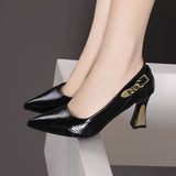 Single-Shoe Women's Thick Heel Tip 2025 Spring And Autumn New Fashion Chain High-Heeled Shoes Large-Size Light Fashion Women's Shoes HZ0115