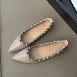 French Temperament Small Fragrant Evening Wind Tip Single Shoes Women Shallow Mouth 2025 New Spring And Autumn Flat Bottom Shoes Rivet Shoes HZ0115