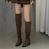 Two Long Legs!Two Through The Knee Long Boots Girl Retro Velvet Fold Pile Boots Square Head Thick And High Knight Boots HZ0115