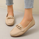 Spring And Autumn New Bean Shoes Women's Version Of The Round Head Low Metal Chain Casual Mother Singles Women For A Long Time HZ0115