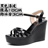 Golden Super High Slope And 12Cm Fashion Cross With Small Size Women's Shoes One-Word Thick-Bottomed Waterproof Toe Women's Sandals HZ0115