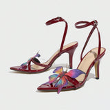 Lady Butterfly Decoration Crossover After The Belt Side Toe Fine With Wine Red Sandals Woman HZ0115