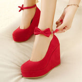 Korean Version Of Large-Size Shoes Heel With A Shallow Mouth With Round Head Red Wedding Shoes High Heel Single Shoes Waterproof Women's Shoes HZ0115
