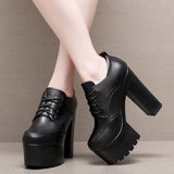 Dark Brown Bullock Women's Shoes With English Carved Small Leather Shoes Thick Heel High Heel Waterproof Table Round Head Deep Mouth Single Shoe HZ0115