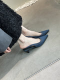 French Fine-Heeled Back-And-Head White Sandals Women's Shoes Fairy Single Shoes Summer Denim Baot Cat And Muller High Heels HZ0115