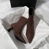 Brown Short Boots Women High And 2025 Autumn And Winter 2025 New Set Of French Fine And Elastic Boots Velvet Head Thin Skin Boots HZ0115