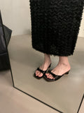 French Cool Drag Bow One-Word Slippers 2025 Summer New Fairy Shoes Wearing Temperament Coarse Sandals HZ0115