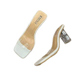 One-Word Slippers Women Summer Wear 2025 New Square Head Crystal Rough And Transparent Sexy High-Shoe Cold Slippers Women HZ0115